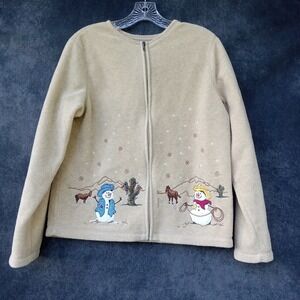 Croft & Barrow Womens Fleece Jacket Horse Western Snowman‎ Cowboy Holiday Sz.M